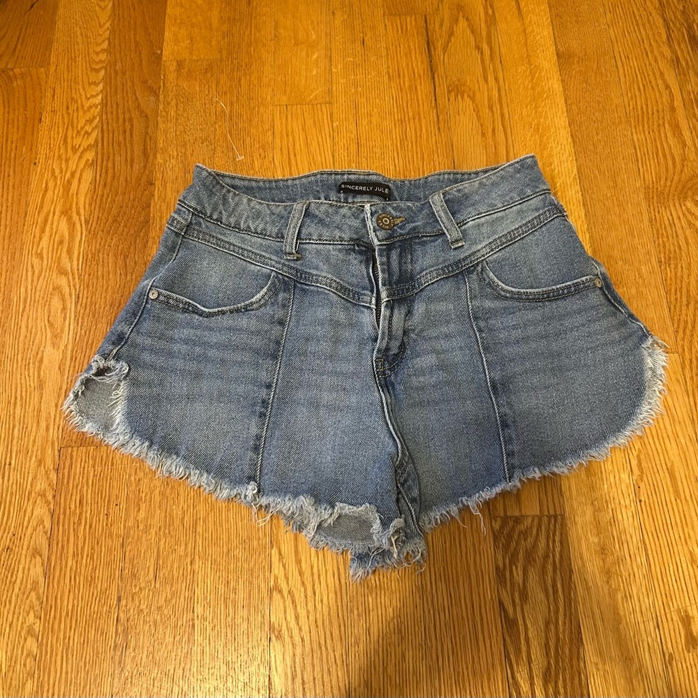 Sincerely Jules Blue Frayed Jean Shorts